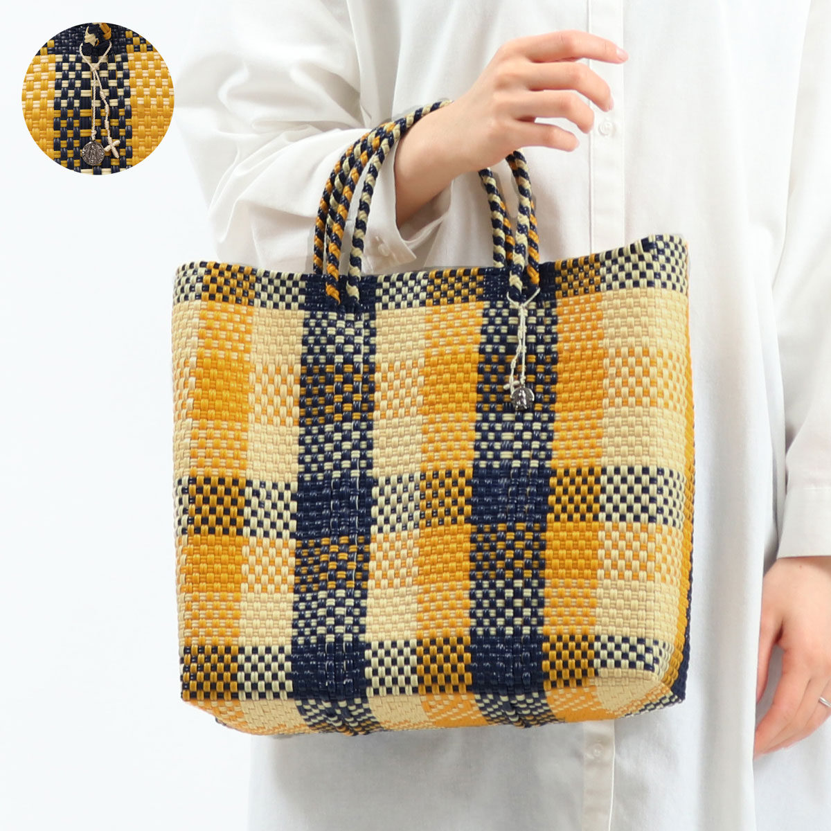 OJO DE MEX オホ デ メックス Plastico CAGO Tote Check S かごバッグ