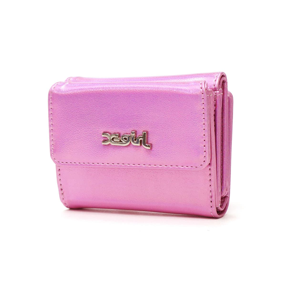 X-girl エックスガール METALLIC FAUX LEATHER MINI WALLET 三つ折り